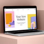 Website builder interface displayed on a laptop