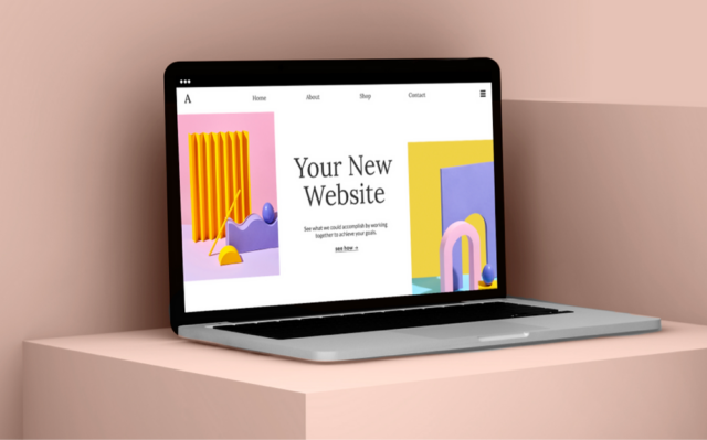Website builder interface displayed on a laptop