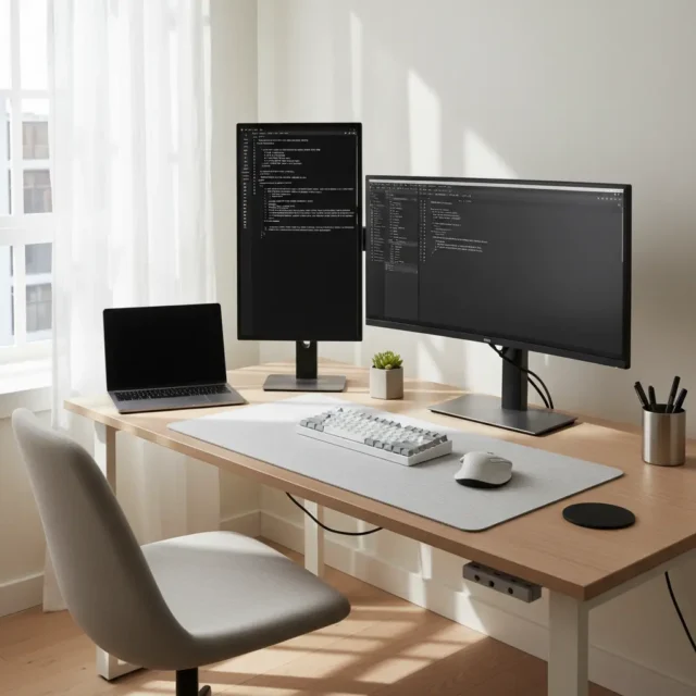 Modern laptop computer on a desk for work and study