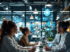HOW TO USE AI FOR BUSINESS PRODUCTIVITY Business team using artificial intelligence tools for productivity