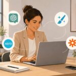 Small business owner using artificial intelligence tools for business tasks