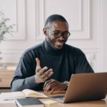 Entrepreneur building an online business with a laptop